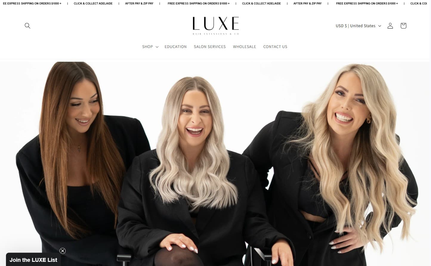 Luxe Hair Extensions and Co website